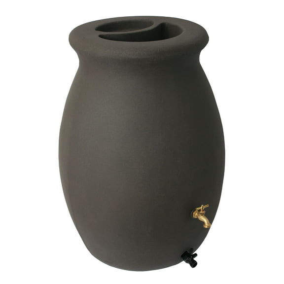 Algreen Castilla 50 Gallon Plastic Rain Water Collection Barrel, Charcoal