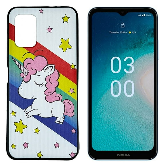 Compatible for Nokia C300 N155DL TPU Flexible Skin Cover Cell Phone Case   Tempered Glass - Unicorn