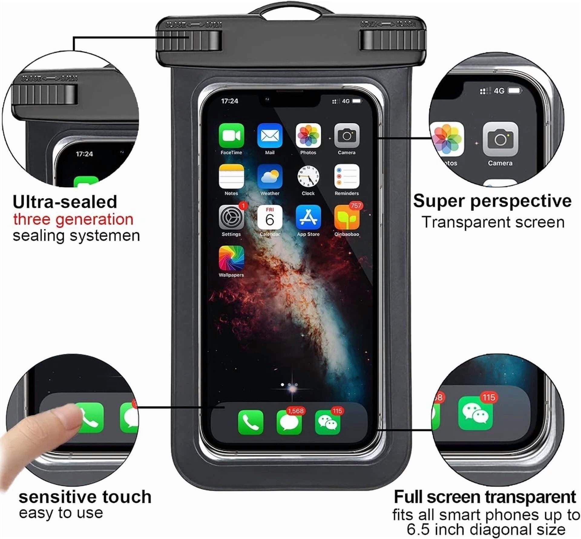 4 Pack Floating Waterproof Phone Pouch Universal Underwater Dry Bag Phone Case