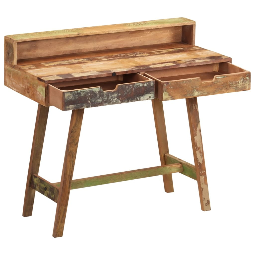 Kepooman Vintage Solid Reclaimed Wood Laptop Desk with 2 Drawers & Shelves for Home Office, Multi-color Kepooman Vintage Solid Reclaimed Wood Laptop Desk with 2 Drawers & Shelves for Home Office, Multi-color