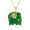 Gemstone Indian Elephant Green Jade Pendant Gold Plate Silver Necklace