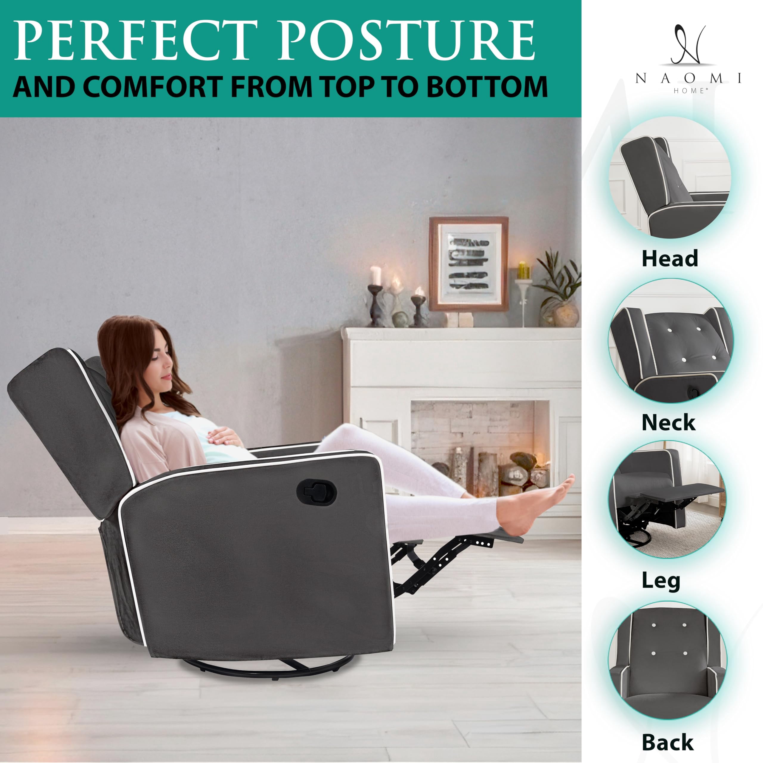 Relax and Bond with Your Baby in Style – Odelia 360° Swivel Glider Rocker Recliner for Nursery and Maternity | Plush Cushions, Gentle Rocking Motion, Soft Microfiber Upholstery - Gray