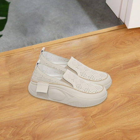 Women s Platform Sneakers Spring Summer Casual Shoes Streetwear Rubber Sole Round Toe Breathable Sports Shoes for Driving Camping Work   Beige  37