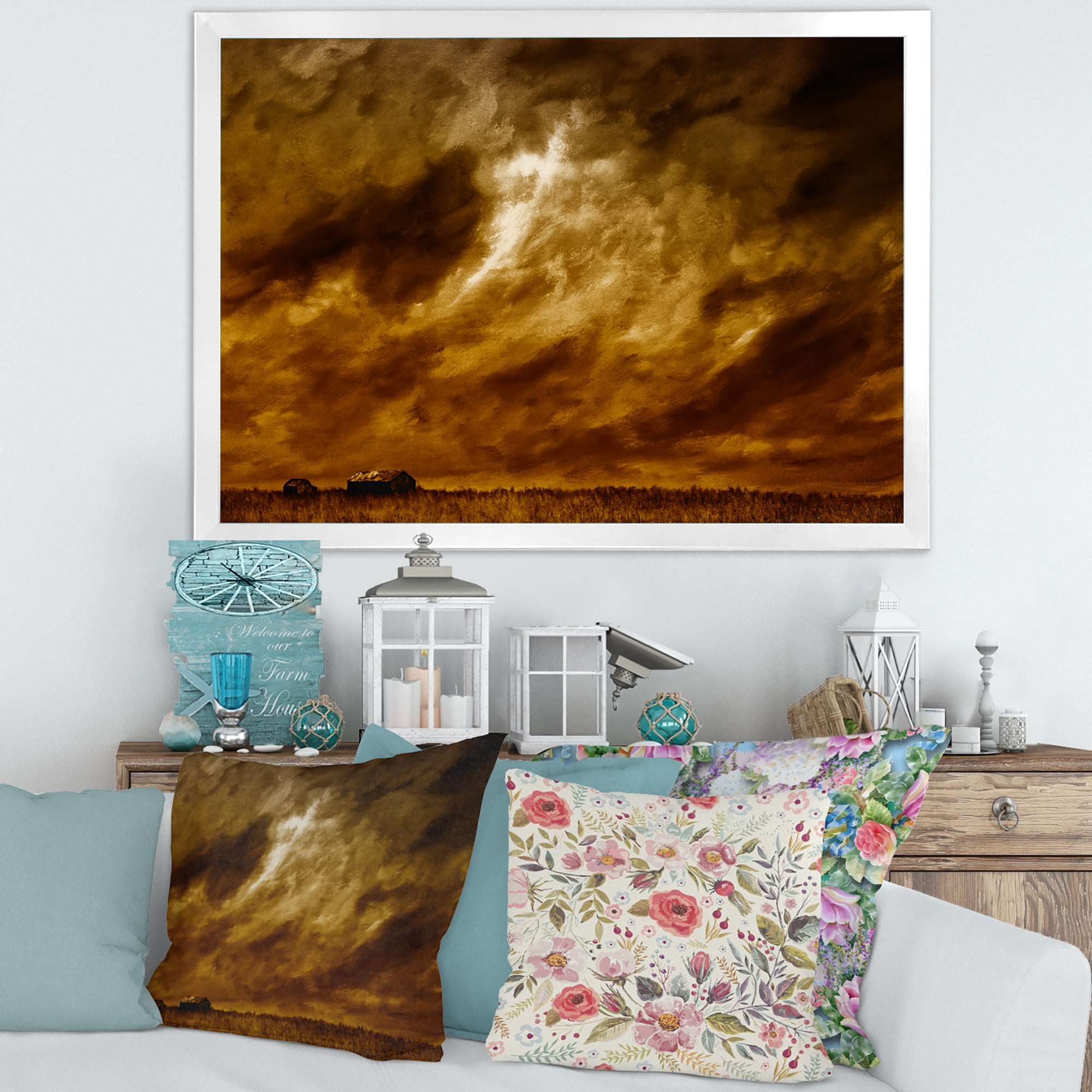 Designart 'Desert Farmhouse Under Cloudy Sky II' Farmhouse Framed Art Print