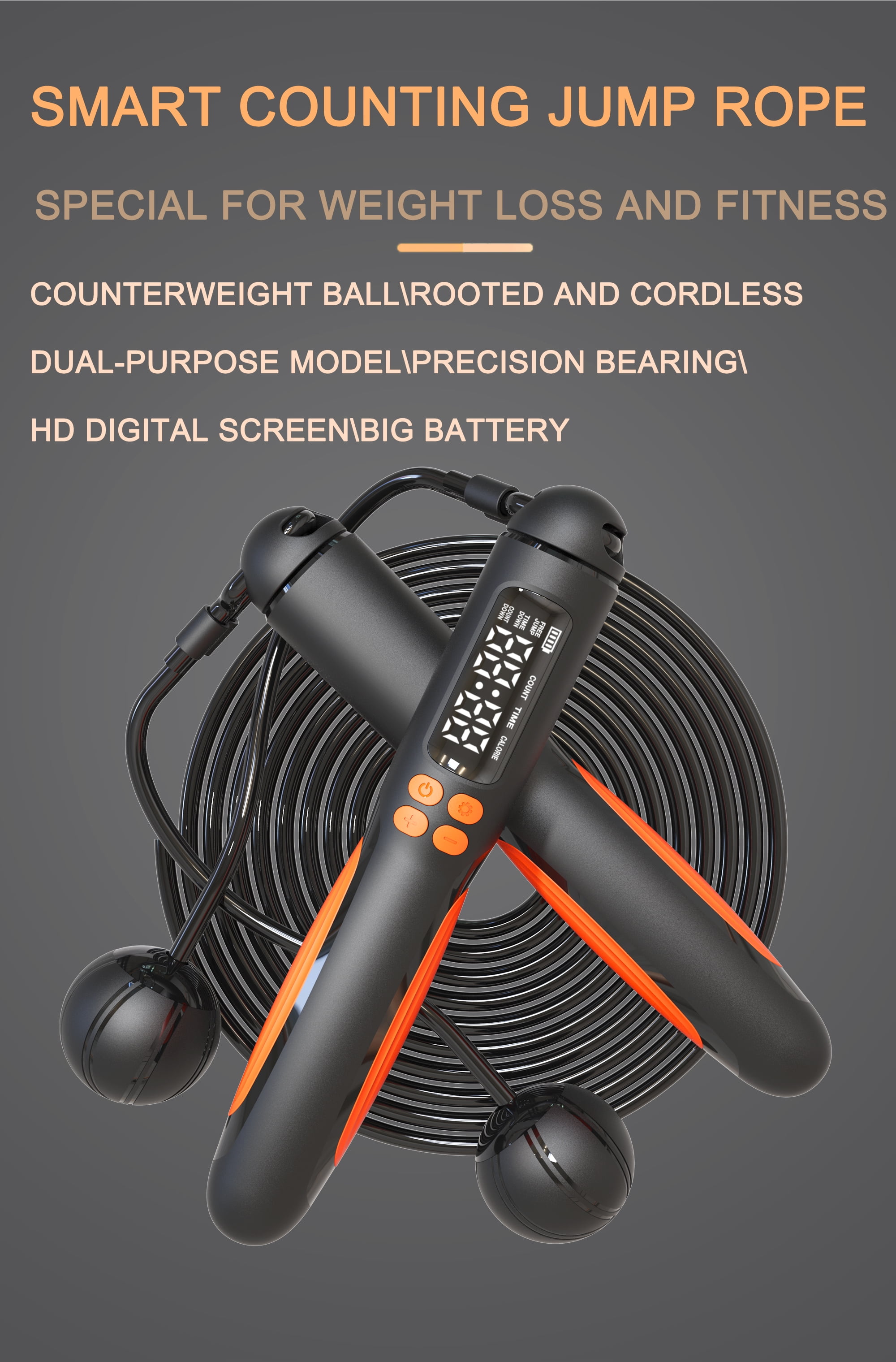PWO Jump rope with counter, wired wireless weighted cordless jump rope for kids, women and men, adjustable digital smart jump rope for fitness workouts, boxing, speed training, home gym