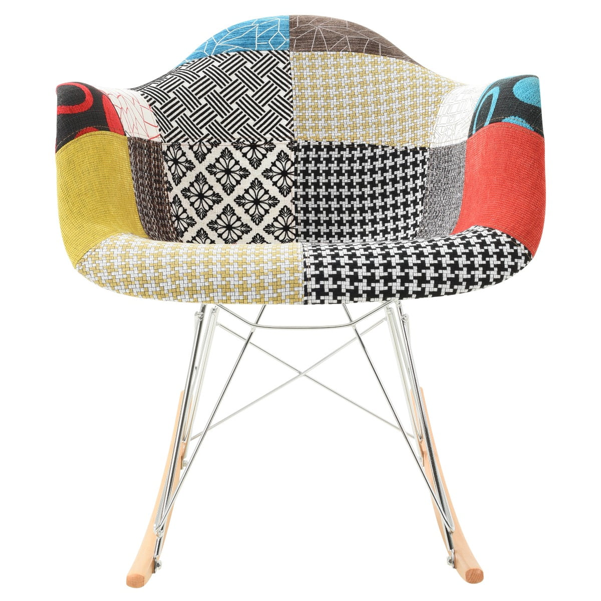 LeisureMod Modern Upholstered Twill Fabric Eiffel Rocking Chair – Small Nursery Accent Glider with Wood Rocker Legs for Kids, Nursery, or Living Room