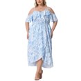 thumbnail image 2 of Agnes Orinda Women's Plus Size Floral Dress Cold Shoulder Sleeve Ruffles V Ncke Tulip Hem Casual Maxi Dresses with Pocket 1X Light Blue, 2 of 4