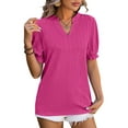 thumbnail image 1 of Ritualay Ladies Summer Tops V-Neck T-shirt Beach Bohemian Tee Short Sleeve Loose Basic Rose Red S, 1 of 1