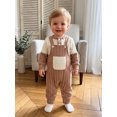 thumbnail image 6 of Loicainy Infant Baby Boy Fall Outfit 3 6 12 18 Months Contrast Colors Ribbed Long Sleeve Rompers Overalls Clothes Set, 6 of 9