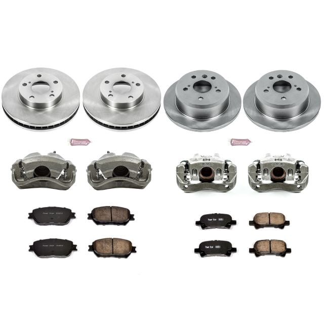 PowerStop Front and Rear Stock Replacement Brake Pad and Rotor Kit with Calipers Fits: TOYOTA Select Models KCOE1065