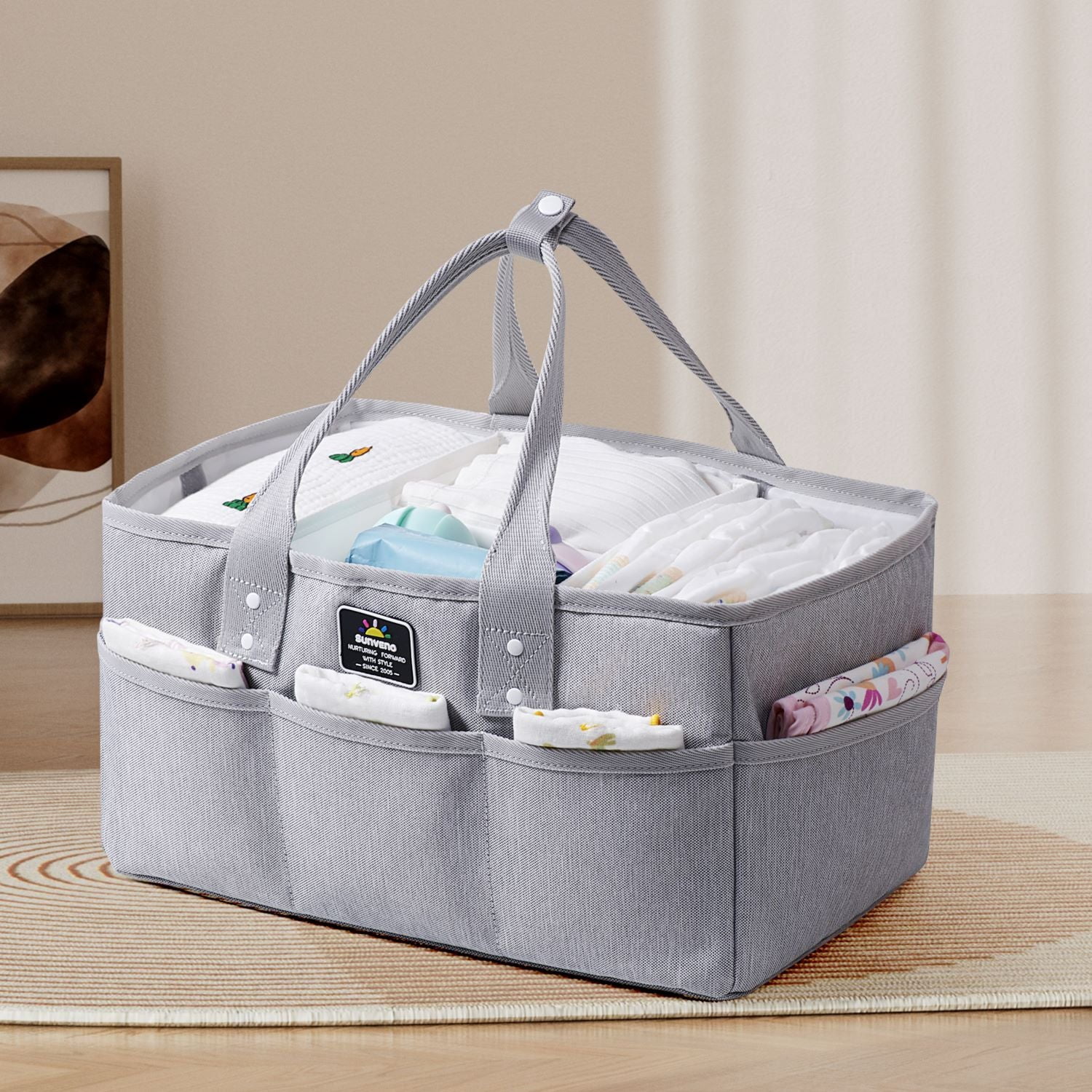 Sunveno Large Polyester Nursery Portable Diaper Caddy Organizer for Changing Station