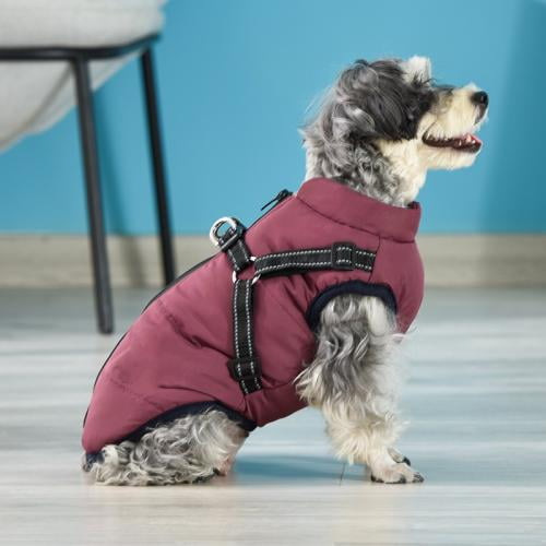  SlowTon Dog Jacket with Harness Built in, Waterproof Fleece  Winter Warm Dog Coats for Small Medium Dogs, Reflective Adjustable Furry  Puppy Vest Clothes for Outdoor Walking (Purple,Size Large) : Pet