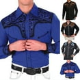 thumbnail image 3 of CENL Men Western Long Sleeve Shirts Casual Loose Slim Button Down Dress Shirt Tops, 3 of 9