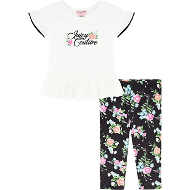Juicy Couture girls 2 Pieces Leggings Set Casual Pants, Bright White Print,  3T US 