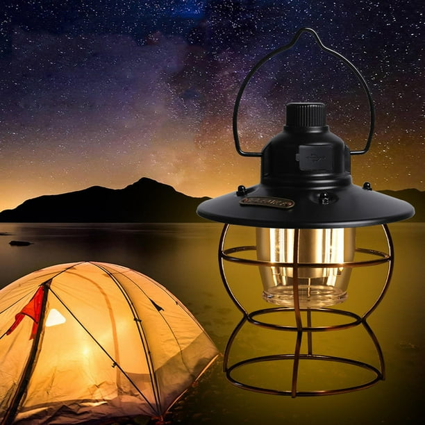 1 Piece Camping Lamp USB Rechargeable Accessories Lantern Vintage Hanging  Flame Portable Tent for indoor and outdoor Camping - Black