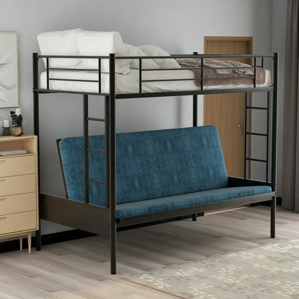 Merax Twin Over Full Futon Metal Bunk, Wood And Metal Bunk Bed With Futon