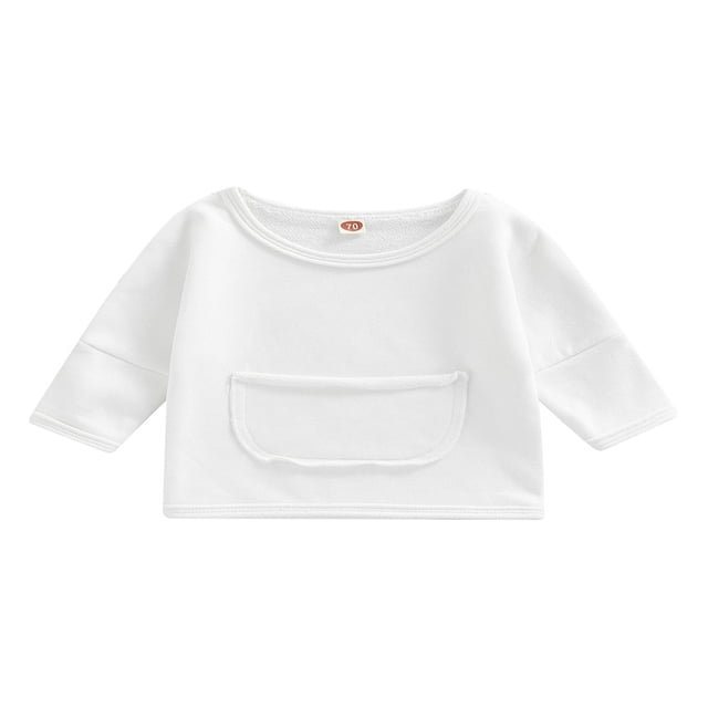 Chandail en Molleton à Col Rond pour Bébé Garçon Fille avec Poche, Couleur Unie, Manches Longues, Hauts Décontractés, Rouge Brunâtre 1-2 Ans