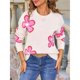 thumbnail image 4 of Suéteres Florales para Mujer, con Rayas de Colores Contrastantes, Cuello Redondo, Larga, Jerseys de Punto Holgados Albaricoque L, 4 of 10