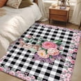 thumbnail image 4 of Area Rug for Living Room, Easter Bunny Roses Non-Slip Indoor Large Carpet for Bedroom/Dining Room, Pink Floral Spring Black Buffalo Plaid Washable Low-Profile Floor Mat Runner Rugs - 3 x 5 Ft, 4 of 8
