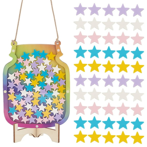 Wooden Personalized Reward Jars Potty Training Chore Chart Reward Board with Acrylic Star Colorful 220x166x8.5mm Hole: 5mm