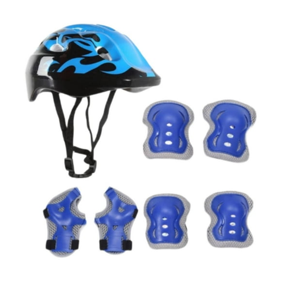 Casco de bicicleta para niños con rodilleras, coderas, muñequeras, equipo para patinar Azul