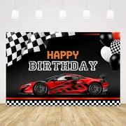 7x5ft Red Race Car Happy Birthday Backdrop Car Themed Birthday Party Decorations Racing Party Photo Background Kids Boys Cake Table Banner Exciting Game Checkered Flag Photo Booth Props