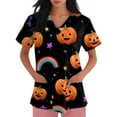 thumbnail image 4 of MLQIDK Halloween Print Scrubs for Women Plus Size Spooky Season Scrub Shirts V Neck Short Sleeve Funny Pumpkin Ghost Bat Printed Nurse Uniforms Halloween Fun Workwear Multicolor 5XL, 4 of 5