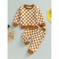 thumbnail image 3 of Girls Boys 2-piece Outfit, 12 24M 3 4 5Y Plaid Long Sleeve Crew Neck Hoodie and Sweatpants Set Clothes Set, 3 of 10