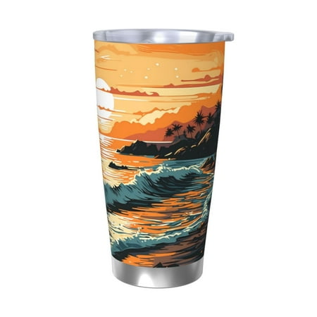 

Uemuo Serene Ocean Sunset Print Travel Coffee Mug 20oz Double-walled Car Cup Stainless Steel Insulated Tumbler Leak-proof Travel Cup Reusable Straw Car Cup-Without Straw