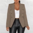 thumbnail image 3 of Fall Blazers for Women 2025, Yigetop Spring and Autumn New Solid Color Fashion Leisure Suit Short Coat Woman Blazers for Women Khaki 3XL, 3 of 9
