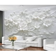 thumbnail image 2 of Relief White Flowers 3D Wallpaper, Stereo Floral Branches Photo Wallpaper, Nordic Modern Luxury Art Wall Mural Decoration For Home Decor Living Room Bedroom 55"W x 28"H (Not Peel and Stick), 2 of 6