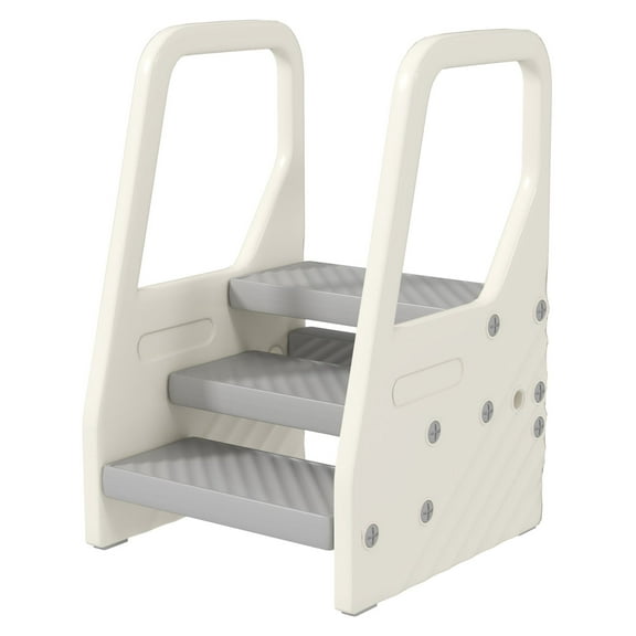 Toddler Step Stool - Adjustable 3 Step Kitchen Helper Tower with Handles, Non-Slip, 66lbs Capacity - Gray