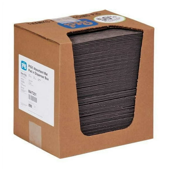 Pig Sorbent Pad, 10 gal, 10 in x 13 in, Universal, Gray, Polypropylene MAT251