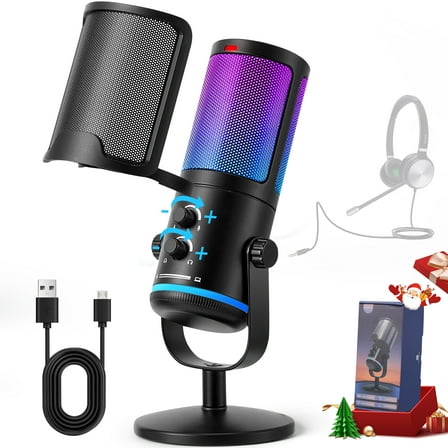 ALILYY Microphone for PC,Gaming USB Microphone for PC/Laptop/PS4/5 with Quick Mute & Pop Filter,RGB Microphone for Streaming, Podcast, Studio Recording,Black