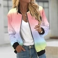 thumbnail image 2 of Herrnalise Women's Bomber Jacket Casual Coat Zip Up Outerwear Windbreaker Floral Print Overcoat With Pockets Pink,S, 2 of 5