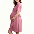 thumbnail image 4 of Annhoo Maternity Dress Short Sleeve V Neck Pleated Waist Knee Length Flowy Gowns Fall Casual Pregnancy Dress, 4 of 7