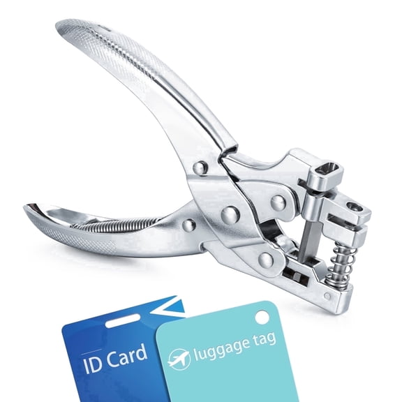 Badge Hole Punch Pliers, 2 in 1 Heavy Duty Round & Oval Slot Hole Puncher, Zinc Alloy Handheld Tool for PVC ID Cards, Luggage Tags, Name Tags