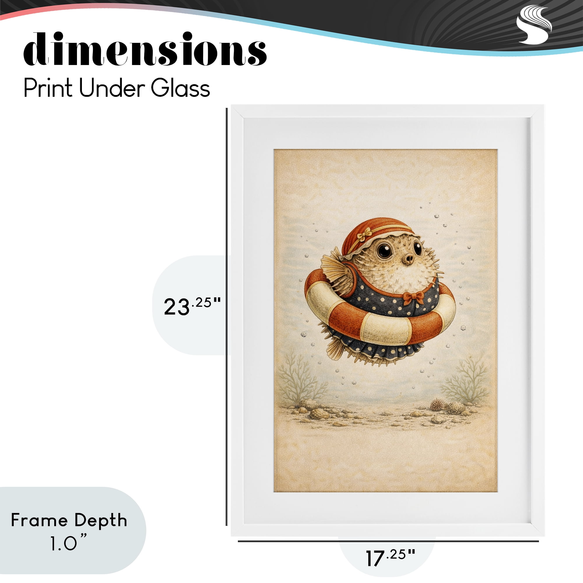 Stupell Industries Pufferfish Of Maritime Bathing Society White Framed Print Under Glass, design by Grotto Studios