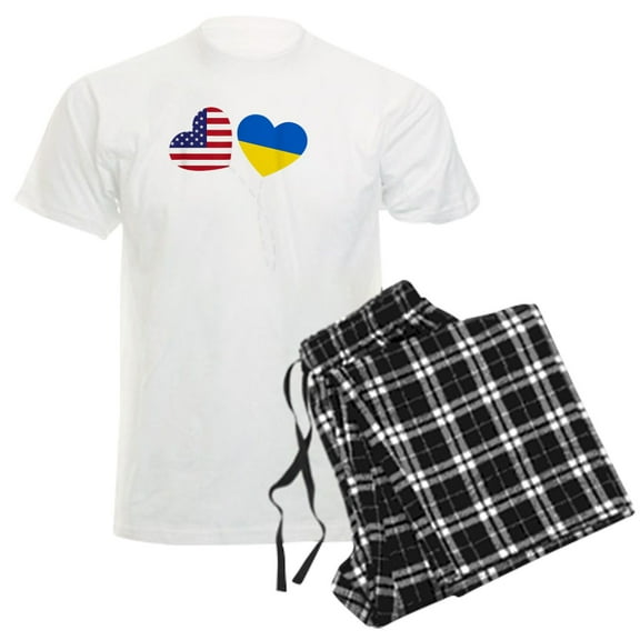 CafePress - Loving USA Ukraine Flag Heart Ukrainian Am Pajamas - Men's Light Loose Fit Cotton Pajama Set