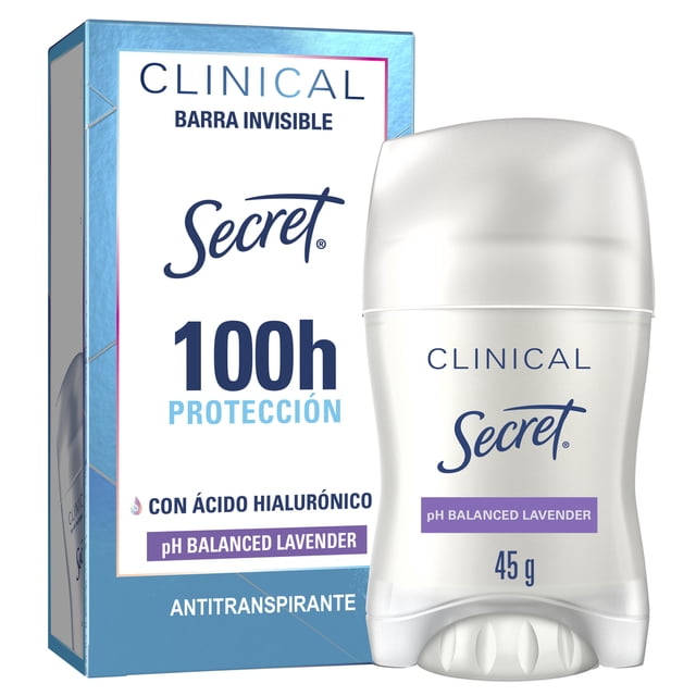 Desodorante Mujer Clinical Secret con Ácido Hialurónico, Barra Invisible, pH Balanced Lavender, 45 gr