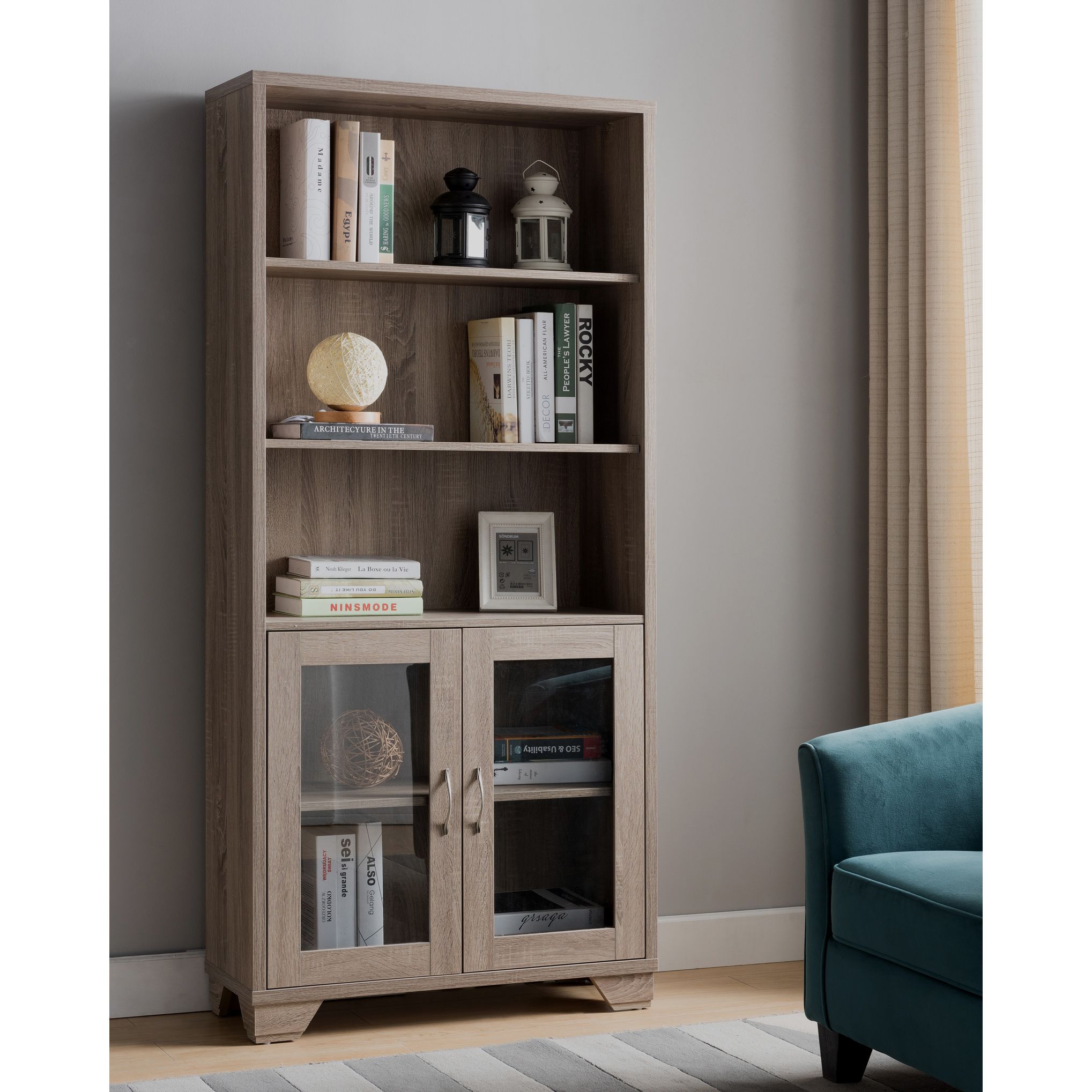 ICE ARMOR Dark Taupe Bookcase Display with 3 Shelves & 2 Door