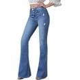 thumbnail image 1 of Jeans acampanados para mujer Jeans acampanados de talle alto con pantalones de mezclilla rasgados de pierna ancha clásica Azul claro 70, 1 of 5
