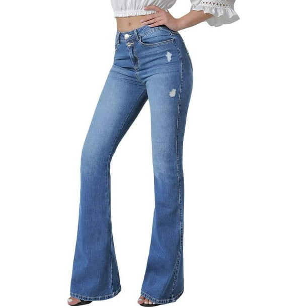 Bell Bottom Jeans for Women High Waisted Flare Jeans with Classic Wide Leg  Ripped Denim PantsLight Blue 76 