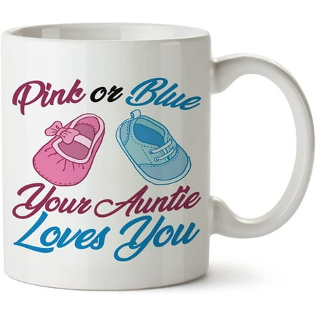 

Pink Or Blue Auntie Loves You White Mug Novelty Mug 11 Oz Coffee Tea Funny For Women Men Ceramic White Great Gift Idea Cup