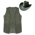 thumbnail image 3 of TiaoBug Men's Western Cowboy Cosplay Costume Tassel Rivets Waistcoat with Wide Brim Hats Sets Army Green M, 3 of 5