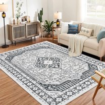 Yesfashion Carpets Area Rugs Washable 1150Gsm Velvet Heavy Pearl Velvet Washed Back Folding Printed Carpet Persia-Yiyuan Dark grey 8*10ft