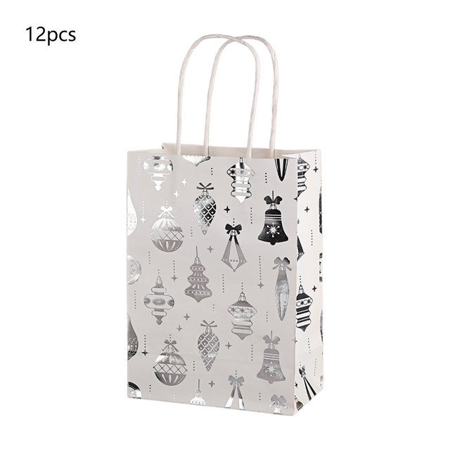 Eoozwa Christmas Party Favors Bags White and Silver Christmas Goodie Gift Paper Bags with Handles Xmas Tree Reindeer Snowflake Candy Treat Pouch for Xmas Party Decoration Holiday Supplies