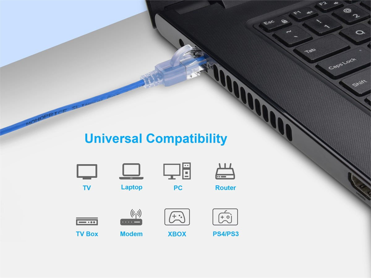 Monoprice Cat6A Ethernet Patch Cable - 10 Feet - Blue | Network Internet Cord - RJ45, 550Mhz, UTP, Pure Bare Copper Wire, 10G, 30AWG, 10-Pack - SlimRun Series