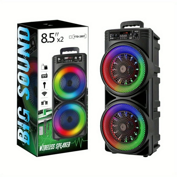 6000W Speaker, 8. 5-inch Dual Wireless Speaker, TWS Stereo Heavy Bass Loudspeaker, Large Size Portable Subwoofer Speaker, Party Sound System with Microphone, Remote Control, RGB lights