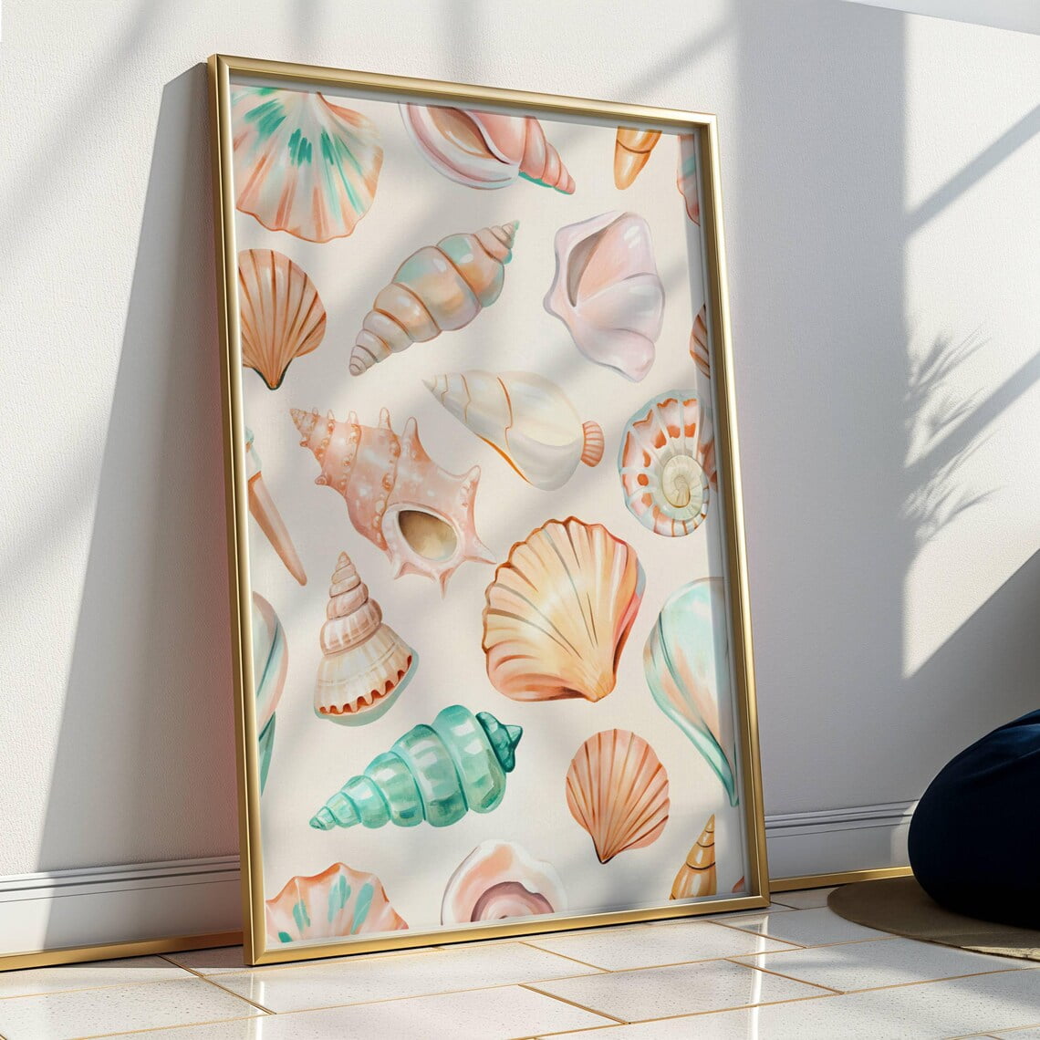 Seashells Wall Art Print Pastel Coastal Kitchen Decor